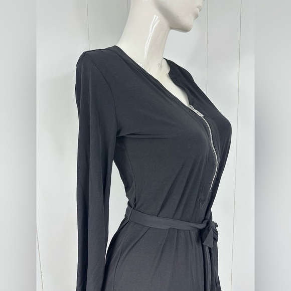 Michael Kors Women’s Sz S Black 1/4 Zip Front Dress Waist Tie W/ Long Sleeve - Picture 5 of 15